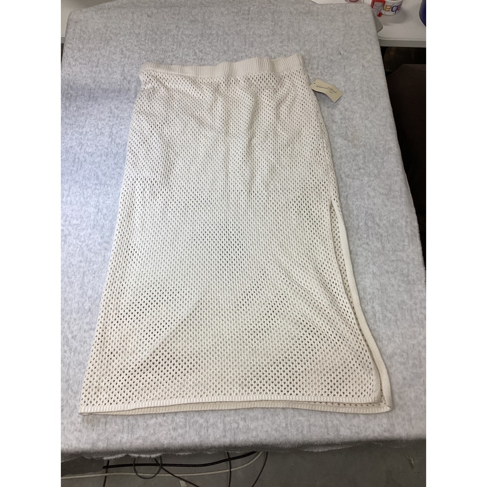 Universal‎ Thread Cream Crochet Midi Skirt XL NWT Knit Side Slit Lined NWT